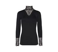 Spitzenshirt SOYACONCEPT "SC-MARICA 20", Damen, Gr. XL, schwarz, Jersey, Obermaterial: 93% Lyocell, 7% Elasthan, unifarben, figurbetont hüftlang, hoch geschlossener Ausschnitt, Shirts, Viskosemischung