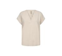 Kurzarmbluse SOYACONCEPT "SC-INA 51", Damen, Gr. S, sand, Web, Obermaterial: 55% Leinen, 45% Viskose, unifarben, normal, V-Ausschnitt, Blusen, Viskosemischung mit Leinen (15621527-S) sand