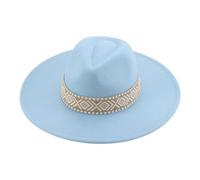SOYNIA Fedora Trilby Filzhut Hut Damenhüte Fedora-Filzhüte Für Damen Und Herren Solides Band Gürtel Lässig Luxuriös 9,5 cm Fedoras 56-58 cm Himmelblau