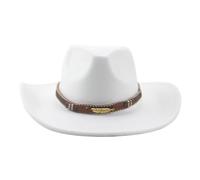 SOYNIA Fedora Trilby Filzhut Hut Fedora-Hüte Für Damen Gefilzter Herrenhut Western-Cowboy-Band Lässiger Vintage-Breiter Cowboyhut 56-58 cm 1 Weiß