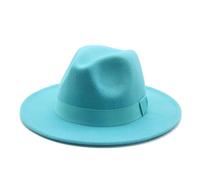 SOYNIA Fedora Trilby Filzhut Hut Fedora-Hut Für Damen Bandband Herrenhut Breite Krempe Klassische Hochzeit Kirche Bowler-Kappe 56-58 cm (Erwachsene) Lakeblue