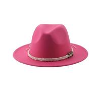 SOYNIA Fedora Trilby Filzhut Hut Hüte Für Damen Fedora Gefilzt Herrenhut Panama Lässig Vintage Western Cowboy Kette Breite Krempe 60-62 cm (XL) Rosarot
