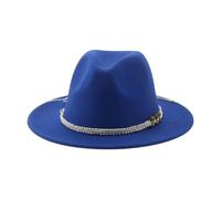 SOYNIA Fedora Trilby Filzhut Hut Hüte Für Damen Fedora Gefilzt Herrenhut Panama Lässig Vintage Western Cowboy Kette Breite Krempe 56-58 cm (Erwachsene) Blau