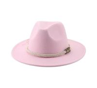 SOYNIA Fedora Trilby Filzhut Hut Hüte Für Damen Fedora Gefilzt Herrenhut Panama Lässig Vintage Western Cowboy Kette Breite Krempe 52-54 cm (Kinder) Rosa