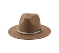 SOYNIA Fedora Trilby Filzhut Hut Hüte Für Damen Fedora Gefilzt Herrenhut Panama Lässig Vintage Western Cowboy Kette Breite Krempe 60-62 cm (XL) Khaki