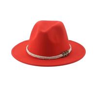 SOYNIA Fedora Trilby Filzhut Hut Hüte Für Damen Fedora Gefilzt Herrenhut Panama Lässig Vintage Western Cowboy Kette Breite Krempe 56-58 cm (Erwachsene) Orangerot