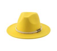 SOYNIA Fedora Trilby Filzhut Hut Hüte Für Damen Fedora Gefilzt Herrenhut Panama Lässig Vintage Western Cowboy Kette Breite Krempe 60-62 cm (XL) Gelb
