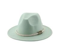 SOYNIA Fedora Trilby Filzhut Hut Hüte Für Damen Fedora Gefilzt Herrenhut Panama Lässig Vintage Western Cowboy Kette Breite Krempe 52-54 cm (Kinder) Hellgrün