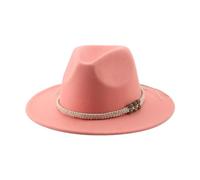 SOYNIA Fedora Trilby Filzhut Hut Hüte Für Damen Fedora Gefilzt Herrenhut Panama Lässig Vintage Western Cowboy Kette Breite Krempe 56-58 cm (Erwachsene) Pfirsichrosa