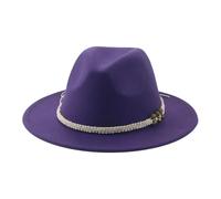SOYNIA Fedora Trilby Filzhut Hut Hüte Für Damen Fedora Gefilzt Herrenhut Panama Lässig Vintage Western Cowboy Kette Breite Krempe 60-62 cm (XL) Lila