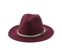 SOYNIA Fedora Trilby Filzhut Hut Hüte Für Damen Fedora Gefilzt Herrenhut Panama Lässig Vintage Western Cowboy Kette Breite Krempe 52-54 cm (Kinder) Weinrot