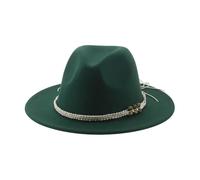 SOYNIA Fedora Trilby Filzhut Hut Hüte Für Damen Fedora Gefilzt Herrenhut Panama Lässig Vintage Western Cowboy Kette Breite Krempe 56-58 cm (Erwachsene) Dunkelgrün