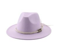 SOYNIA Fedora Trilby Filzhut Hut Hüte Für Damen Fedora Gefilzt Herrenhut Panama Lässig Vintage Western Cowboy Kette Breite Krempe 52-54 cm (Kinder) Lavendel
