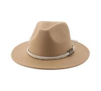 SOYNIA Fedora Trilby Filzhut Hut Hüte Für Damen Fedora Gefilzt Herrenhut Panama Lässig Vintage Western Cowboy Kette Breite Krempe 60-62 cm (XL) Kamel