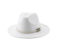 SOYNIA Fedora Trilby Filzhut Hut Hüte Für Damen Fedora Gefilzt Herrenhut Panama Lässig Vintage Western Cowboy Kette Breite Krempe 56-58 cm (Erwachsene) Weiß