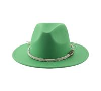 SOYNIA Fedora Trilby Filzhut Hut Hüte Für Damen Fedora Gefilzt Herrenhut Panama Lässig Vintage Western Cowboy Kette Breite Krempe 56-58 cm (Erwachsene) Grasgrün