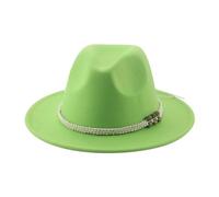 SOYNIA Fedora Trilby Filzhut Hut Hüte Für Damen Fedora Gefilzt Herrenhut Panama Lässig Vintage Western Cowboy Kette Breite Krempe 60-62 cm (XL) Fruchtgrün