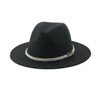SOYNIA Fedora Trilby Filzhut Hut Hüte Für Damen Fedora Gefilzt Herrenhut Panama Lässig Vintage Western Cowboy Kette Breite Krempe 60-62 cm (XL) Schwarz