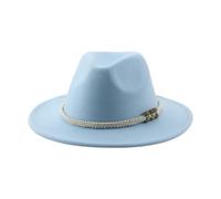 SOYNIA Fedora Trilby Filzhut Hut Hüte Für Damen Fedora Gefilzt Herrenhut Panama Lässig Vintage Western Cowboy Kette Breite Krempe 52-54 cm (Kinder) Himmelblau