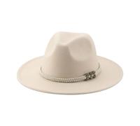 SOYNIA Fedora Trilby Filzhut Hut Hüte Für Damen Fedora Gefilzt Herrenhut Panama Lässig Vintage Western Cowboy Kette Breite Krempe 56-58 cm (Erwachsene) Beige