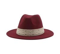 SOYNIA Fedora Trilby Filzhut Hut Panama-Hut Western-Cowboy-Hüte Für Damen Solide Große Krempe Lässige Fedoras Herren- Und Damen-Filzhut 60-62 cm (XL) Weinrot