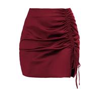 SOYNIA Hübscher Rock Damen Einfarbig Kordelzug Plissee Sexy Hoch Tailliert Satin Rock Club Party Wear Röcke XL Bordeaux