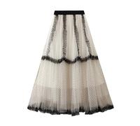 SOYNIA Hübscher Rock Damen Elegante Röcke Taille Dot Print Langer Rock Für Die Arbeit Büro Party Chic Fließender Rock L Beige