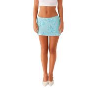 SOYNIA Hübscher Rock Damen Frauen Pailletten Kurzer Rock Perlen Blume Niedrige Leibhöhe Mini Bodycon Rock Trendige Streetwear S Blau