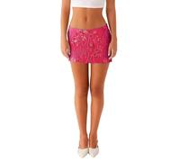 SOYNIA Hübscher Rock Damen Frauen Pailletten Kurzer Rock Perlen Blume Niedriger Bund Mini Bodycon Rock Trendige Streetwear S Wassermelone