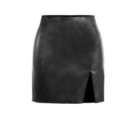 SOYNIA Hübscher Rock Damen Sexy Mini Lederrock Frauen Beige Hohe Taille Schlitz Kurzer Rock Sexy Damen Schwarz Lederrock Reißverschluss Für Frauen M Schwarz