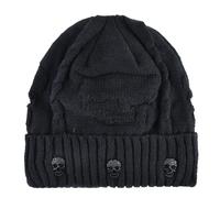 SOYNIA Mütze Beanie Hut Beanies Herren Gestrickte Schädel Muster Einfarbiger Hut Mit Metalls Chädeln Schädel Mützen Herren Strick Dicke Hüte Fügen Sie Samt 56-60 Schwarz Hinzu