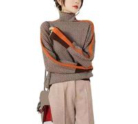 SOYNIA Pullover Cardigan Sweater Damen Kontrast Farbe Pullover Mit Hohem Kragen Langarm-Splicing-Design Strick-Tops Dick Warme Pullover Tops M Orange