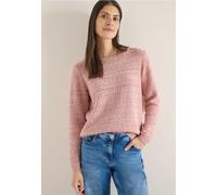 Strickpullover CECIL, Damen, Gr. M (40), rosa (vanilleweiß), Web, 70% Baumwolle, 30% Polyester, gemustert, comfort fit normal, U-Boot-Ausschnitt, Rippbündchen, Pullover Strickpullover, mit U-Boot-Auss