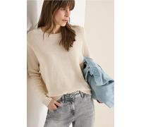 Strickpullover CECIL, Damen, Gr. XXL (46), pearl beige, Web, 75% Baumwolle, 25% Polyester, gemustert, comfort fit normal, Rundhals, Rippbündchen, Pullover Strickpullover, im soften Baumwoll-Mix (56725