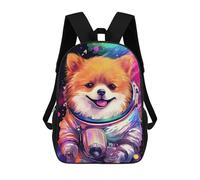 Space Pomeranian Adventure -12 17inch Schulrucksack, 3D-gedruckt, Kinderrucksack, Modisch, Lässig, Ideal Für Reisen Und Schulkinder