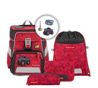 Step by Step Schulranzen-Set SPACE Monster Truck Rocky, 5-teilig, rot-blau, Auto-Design, ergonomischer Tornister mit Reflektoren, höhenverstellbar mit Hüftgurt, ab der 1. bis 4. Klasse, 20l