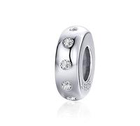 Spacer Charm 925 Sterling Silber Stopper Charm Clip Charm für Pandora Charm Armband, 10 x 10 mm, Sterling-Silber Silber