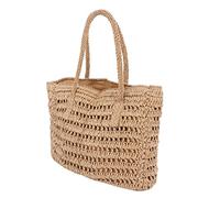 Spacnana Große Reise-Einkaufstasche aus Gewebtem Stroh, Doppelter Griff, Reißverschluss, Handgefertigte Web-Umhängetasche für Urlaub, Einkaufen, Fitnessstudio, Schwimmbad (Kaffee)