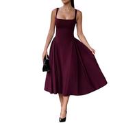 Spaghetti Strap Low Cut Bustier Off The Shoulder Dress, Sleeveless Corset Fit Midi Dress, Boho Summer Elegant Sexy A-Line Dresses (red,S)
