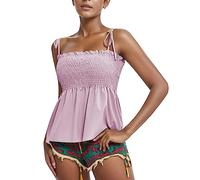 Spaghetti Top Damen - Cami Top Damen mit Rüschen Tank Top Damen Sexy Trägertop Blusentop Ärmelloses Lace Up Oberteile Tshirt Einfarbig Camisole Tops Spaghettiträger Vest Tunika Tanktops Frauen