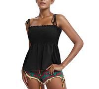 Spaghetti Top Damen - Cami Top Damen mit Rüschen Tank Top Damen Sexy Trägertop Blusentop Ärmelloses Lace Up Oberteile Tshirt Einfarbig Camisole Tops Spaghettiträger Vest Tunika Tanktops Frauen