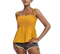 Spaghetti Top Damen - Cami Top Damen mit Rüschen Tank Top Damen Sexy Trägertop Blusentop Ärmelloses Lace Up Oberteile Tshirt Einfarbig Camisole Tops Spaghettiträger Vest Tunika Tanktops Frauen