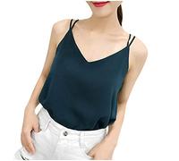 Spaghetti Top Damen Locker -Cami Top Damen V-Ausschnitt,Tank Top Damen Sexy Chiffon Trägertop Einfarbig Spaghettiträger Tops Weste Camisole Top Blusentop Elegant Ärmellose T-Shirts Weich Unterhemd