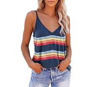 Spaghetti Top Damen Locker -Cami Top Damen V-Ausschnitt,Tank Top Damen Sexy Trägertop mit Streifen Spaghettiträger Tops Weste Camisole Top Blusentop Elegant Ärmellose T-Shirts Oberteile Sporttop