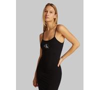 Spaghettikleid CALVIN KLEIN JEANS "MONOLOGO STRAPPY DRESS", Damen, Gr. XXXL(46), N-Gr, schwarz (ck schwarz), Jersey, Obermaterial: 94% Baumwolle, 6% Elasthan, unifarben, figurbetont ca. Mitte Obersche