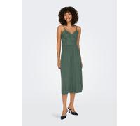 Spaghettikleid ONLY "ONLHONEY STRAP DRESS JRS", Damen, Gr. XS, N-Gr, grün (laurel wreath), Jersey, Obermaterial: 95% Viskose, 5% Elasthan, unifarben, kniebedeckend, V-Ausschnitt, Kleider, Viskosemisch