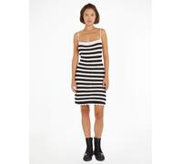 Spaghettikleid TOMMY JEANS "TJW CROCHET STRIPE DRESS", Damen, Gr. M (38), N-Gr, schwarz (schwarz, stripe), Jersey, Obermaterial: 100% Baumwolle, gestreift, eng, Kleider Spaghettikleid, mit Bindeband a