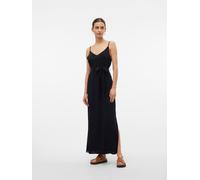 Spaghettikleid VERO MODA "VMEASY JOY SLIT MAXI V-NECK DRESS WV GA", Damen, Gr. M, N-Gr, schwarz, Web, Obermaterial: 100% Viskose, unifarben, regular fit lang, V-Ausschnitt, Kleider, Viskose, regular f