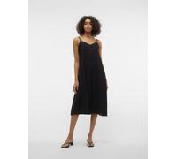 Spaghettikleid VERO MODA "VMJOSIE CALF SINGLET DRESS WVN GA NOOS", Damen, Gr. M, N-Gr, schwarz, Web, Obermaterial: 80% Viskose, 20% Nylon, unifarben, kniebedeckend, V-Ausschnitt, Kleider, Viskosemisch