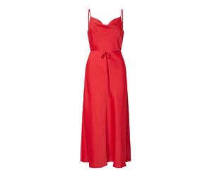 Spaghettikleid Y.A.S "YASTHEA STRAP LONG DRESS S. NOOS", Damen, Gr. 42, N-Gr, poinsettia, Web, Obermaterial: 97% Polyester, 3% Elasthan, unifarben, wadenlang, Wasserfallausschnitt, Kleider, Sommerklei